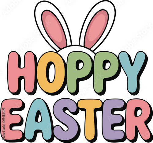 Cute hoppy easter bunny with easter egg on transparent background isolated on transparent background