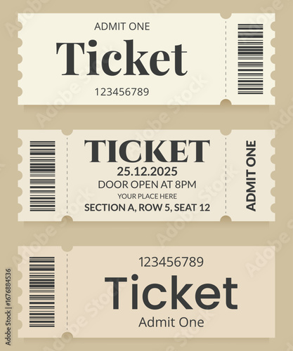 Ticket Template Set Vector Illustration.