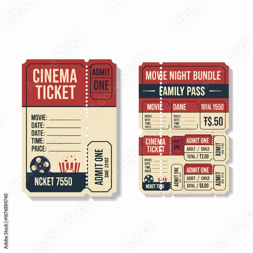 Admit one ticket, Vector illustration of a ticket, Cinema ticket
