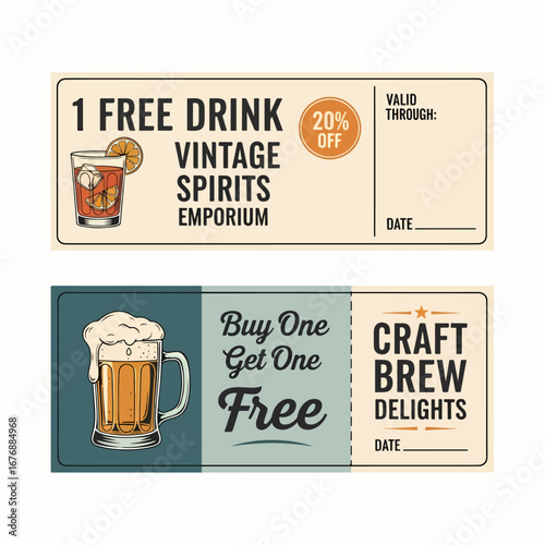 Set of vector tickets for sale, Drink ticket