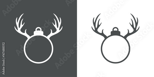 Tiempo de Navidad. Logo con silueta de bola de navidad con astas de ciervo o de reno Rudolph para tarjetas y felicitaciones