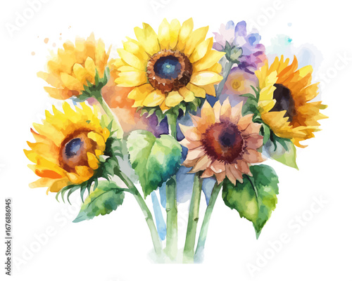 Watercolor sunflower bouquets