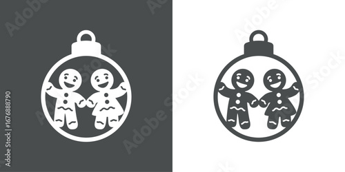 Decoración para árbol de navidad. Logo silueta de bola de navidad con pareja de mujer y hombre de pan de jengibre