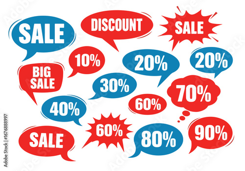 Set of flat speech bubble shaped banners, price tags, stickers, badges. Vector illustration.Eps 10