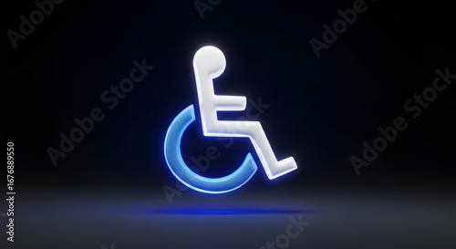 Illuminated Wheelchair Symbol on Dark Background with Blue Glow