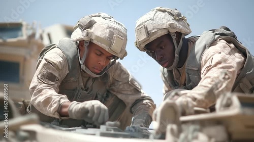 Soldiers Conducting Maintenance on Armored Tanks