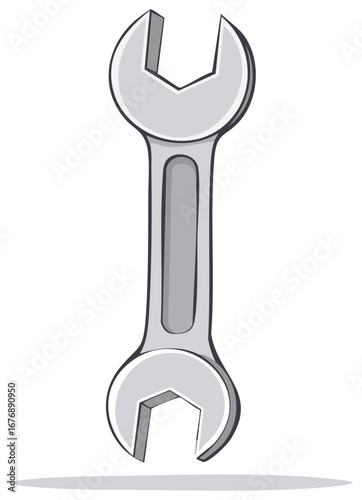 Illustration of a silver wrench tool, a versatile hand tool for tightening and loosening nuts and bolts