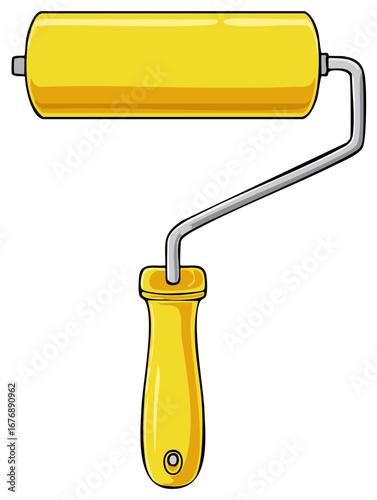 Vibrant yellow paint roller illustration perfect for renovation and home decor projects