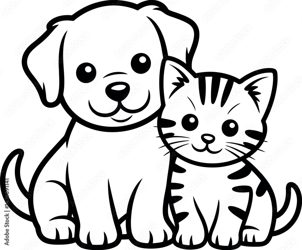 Fototapeta premium cat and puppy vector icon