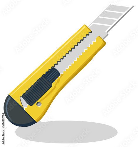 Yellow Retractable Utility Knife with Steel Blade and Dark Grey Rubber Grip