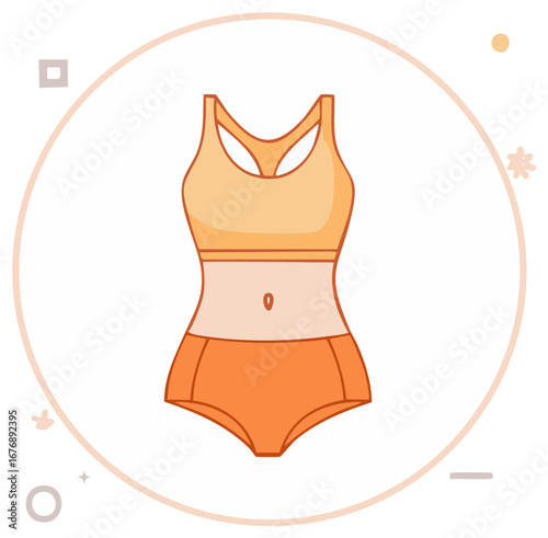 Flat vector illustration of a woman's athletic two-piece outfit with sports bra and high-waisted briefs