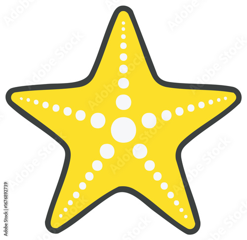 Illustration of a bright yellow starfish with white dots for use in sea life themes
