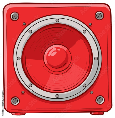 Cartoon style red loudspeaker, large center speaker, audio sound