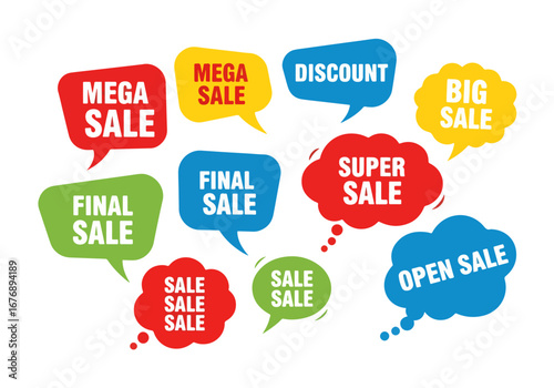 Set of flat speech bubble shaped banners, price tags, stickers, badges. Vector illustration.Eps 10