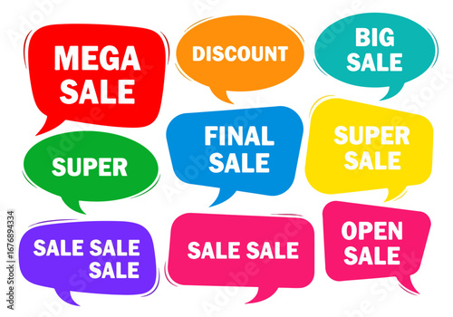 Set of sale labels. Hand drawn vector illustration labels for shopping, e-commerce, product promotion, social media stickers, marketing.