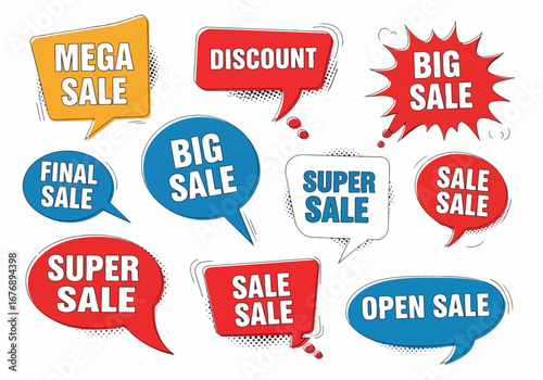 Set of sale stickers, Set of speech bubbles, Set of colorful sale labels, Set of Comics sale labels