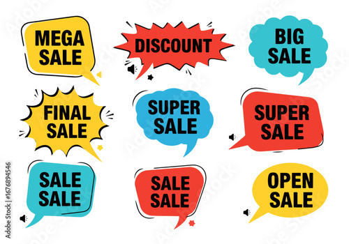 Comic Speech Bubble Set of colorful sale stickers, Set of discount labels