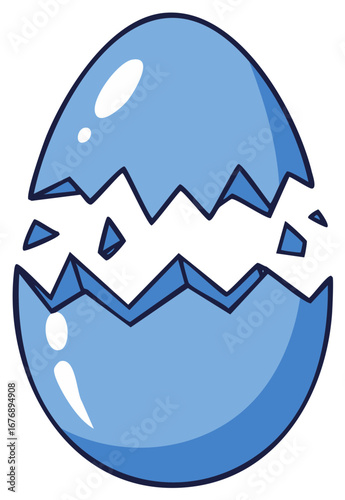 Simple Blue Cracked Egg Illustration Representing New Life Growth or Opportunity