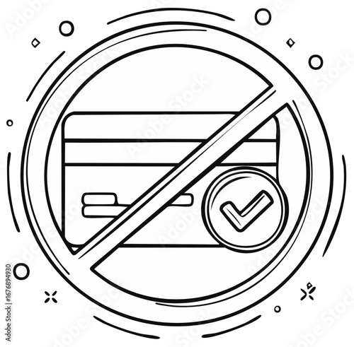 Credit Card Denied Icon in Circle with Check Mark Outline