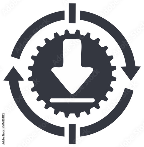 Circular download process with gear and arrows icon for data transfer and system update