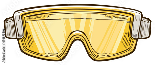 Yellow ski goggles with reflective lens and elastic strap for winter sports protection