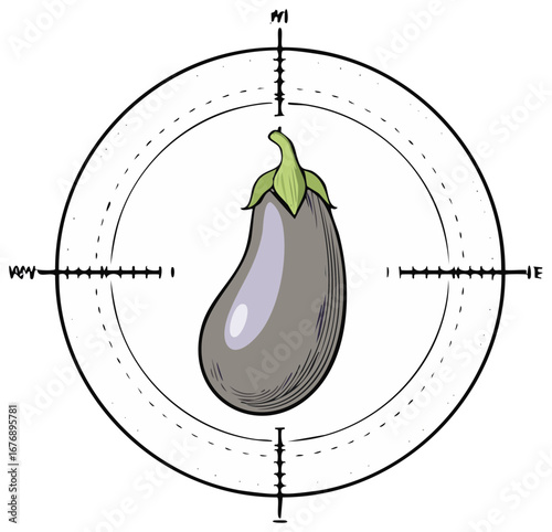 Eggplant in a Scope Viewfinder Fresh Food Illustration Target Aim