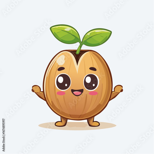 Cute Sprout Character with Smiling Face and Green Leaves