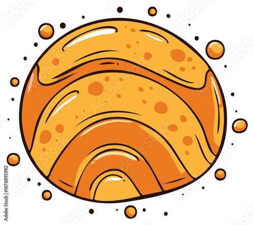 Stylized Orange Planet with Swirling Clouds and Small Moons Illustration