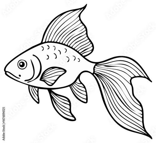 Black and white illustration of a goldfish