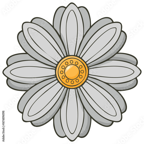Cartoon flower illustration. Close-up of a stylized floral design.