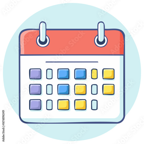 Colorful cartoon calendar icon for scheduling organization and planning events