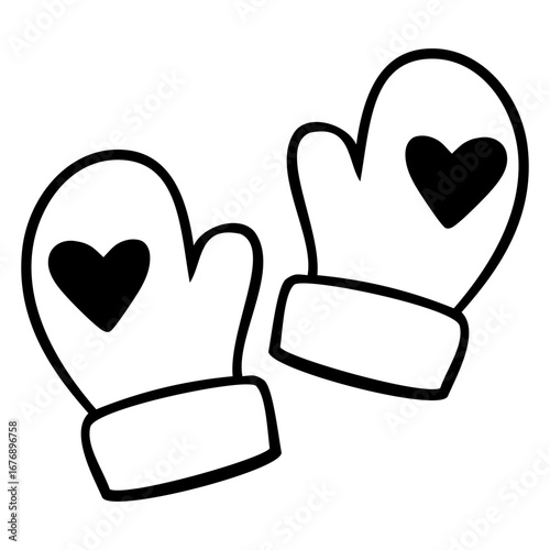 Icono con silueta de par de manoplas con líneas con corazones