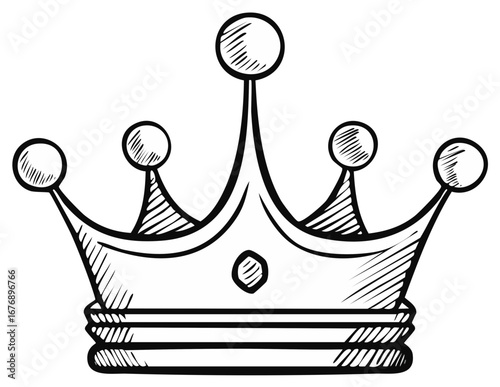 Hand drawn sketch of a royal crown with orb finials and detailed shading