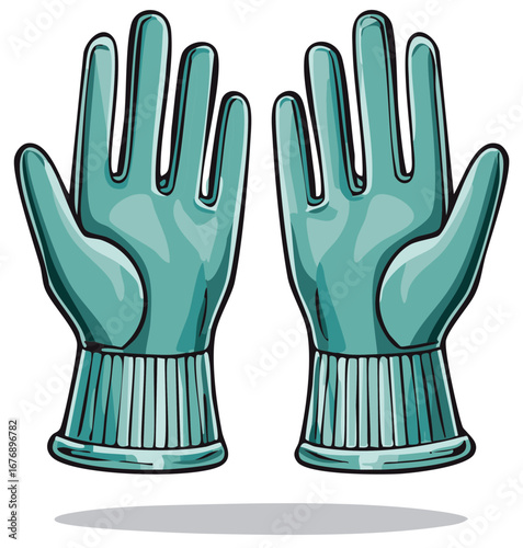Pair of Teal Rubber Gloves for Cleaning or Protection