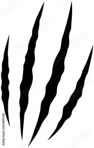 Fierce black claw marks rip across white, symbolizing danger and wildness