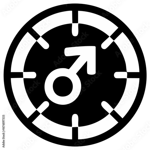 Male Symbol inside Circular Icon with Divisions, Gender Sign Flat Design