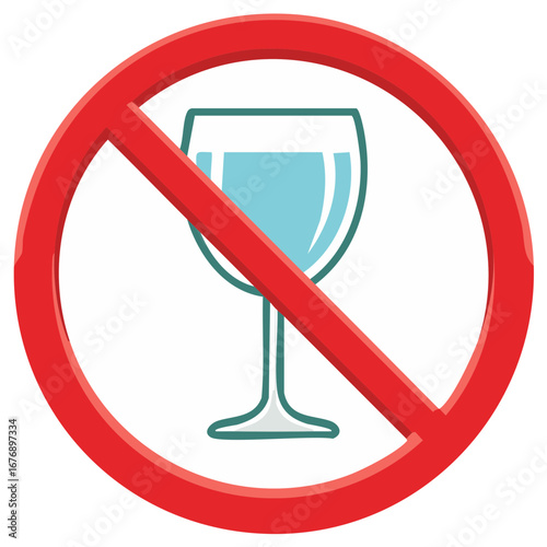 No Alcohol Allowed Sign with Crossed Out Wine Glass Vector Illustration