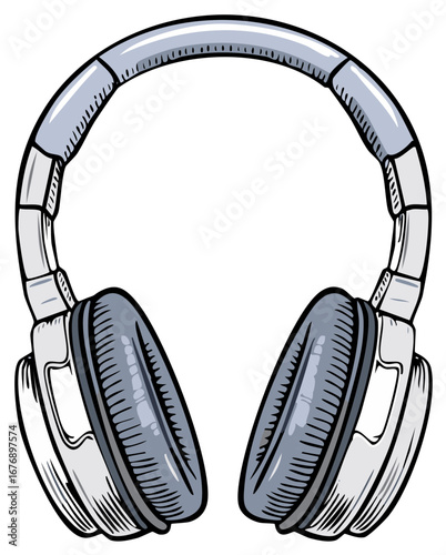 Illustration of over-ear headphones for music listening and audio entertainment