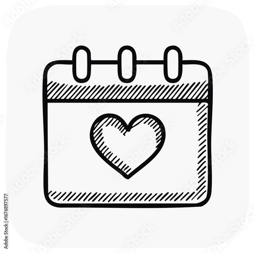 Hand-drawn calendar icon with a heart symbol marking a special date