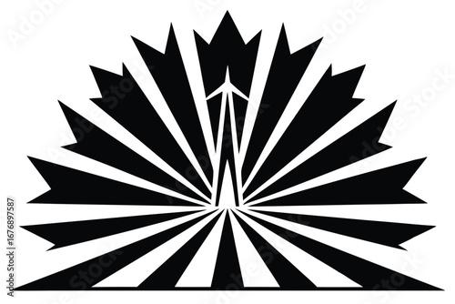 Abstract Black and White Illustration Radiating Lines with Central Geometric Figure