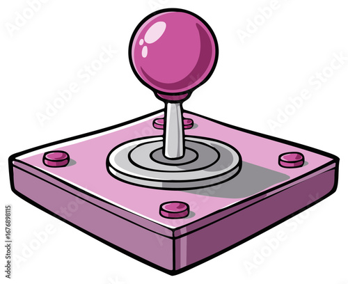 Vibrant Pink Retro Arcade Joystick Video Game Controller Illustration