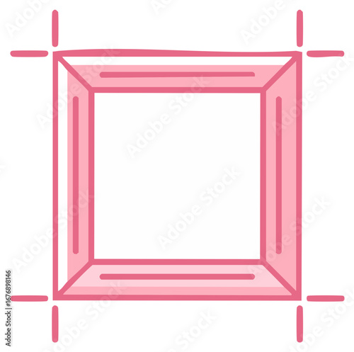 Pink Square Border, Hand Drawn Frame, Pink Box with Corner Braces, Placeholder Graphic