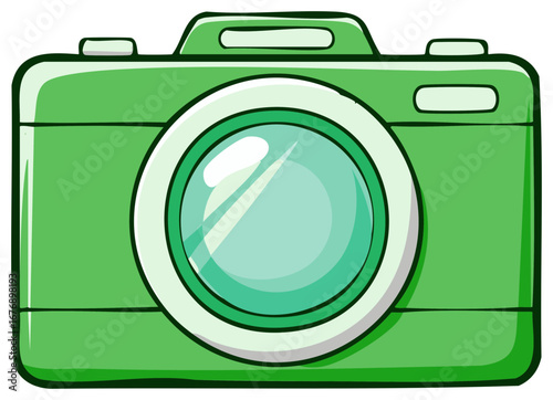 Cartoonish Green Camera with White Lens Rim for Photos and Images