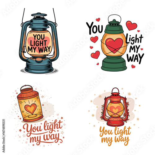 Lanterns with hearts and text love light