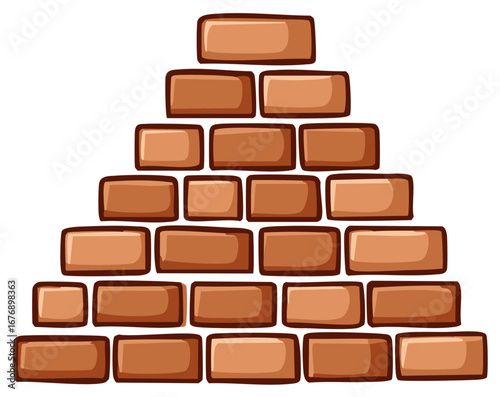 Hand-drawn brick pyramid stack, construction building blocks in cartoon style