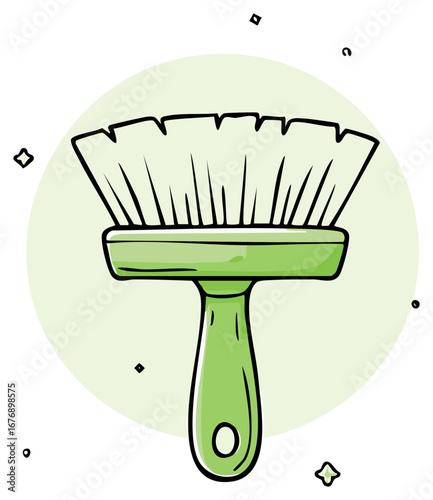 Green Handheld Brush with Light Green Background and Sparkling Accents