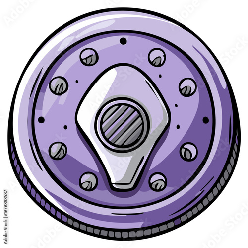 Purple fantasy round shield with metallic rivets cartoon illustration