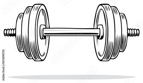 Weightlifting dumbbell equipment, exercise and sports training outline illustration, gym strength