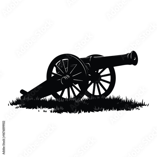 Black silhouette of a historical cannon on grass artillery 5