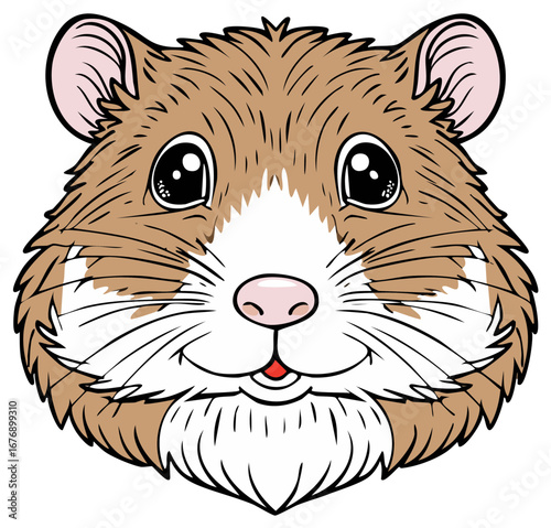 Adorable cartoon hamster face with big black eyes and fluffy cheeks, a charming rodent illustration for children's designs